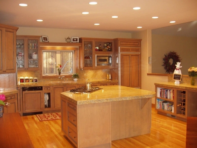 Custom Kitchen with Textured Glass Cabinet Doors